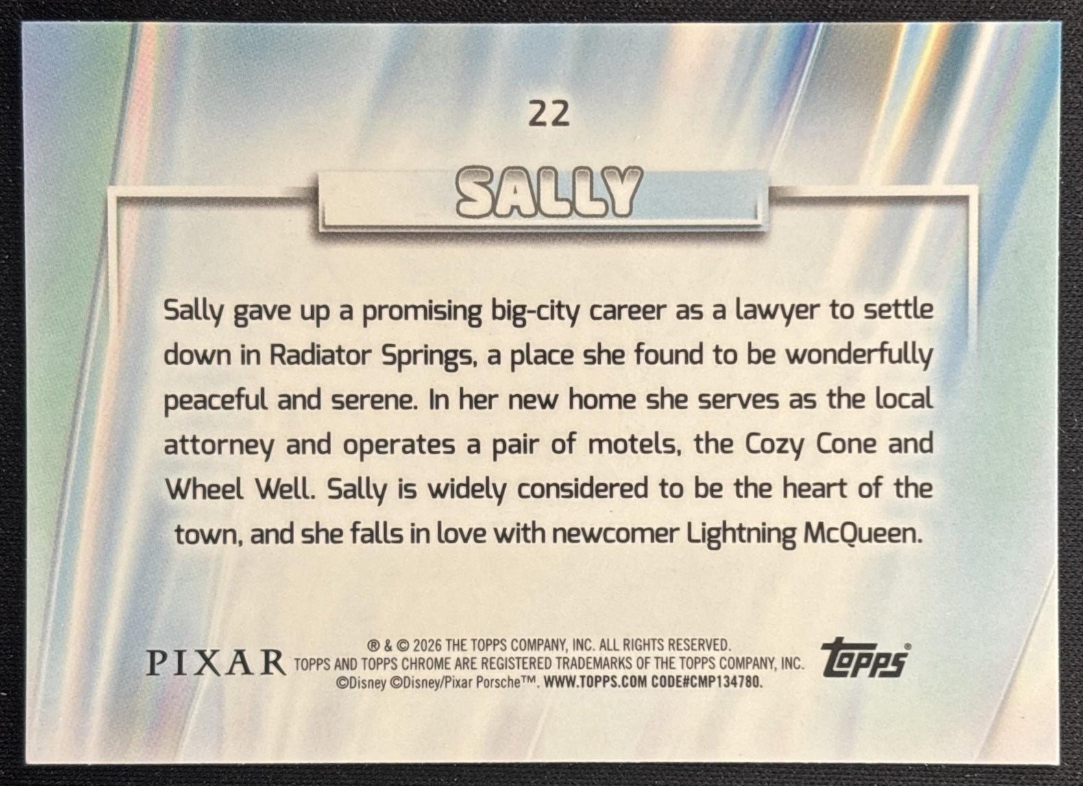 Sally 2026 Topps Chrome Disney Green Mini-Diamond Refractor /99 Cars Back