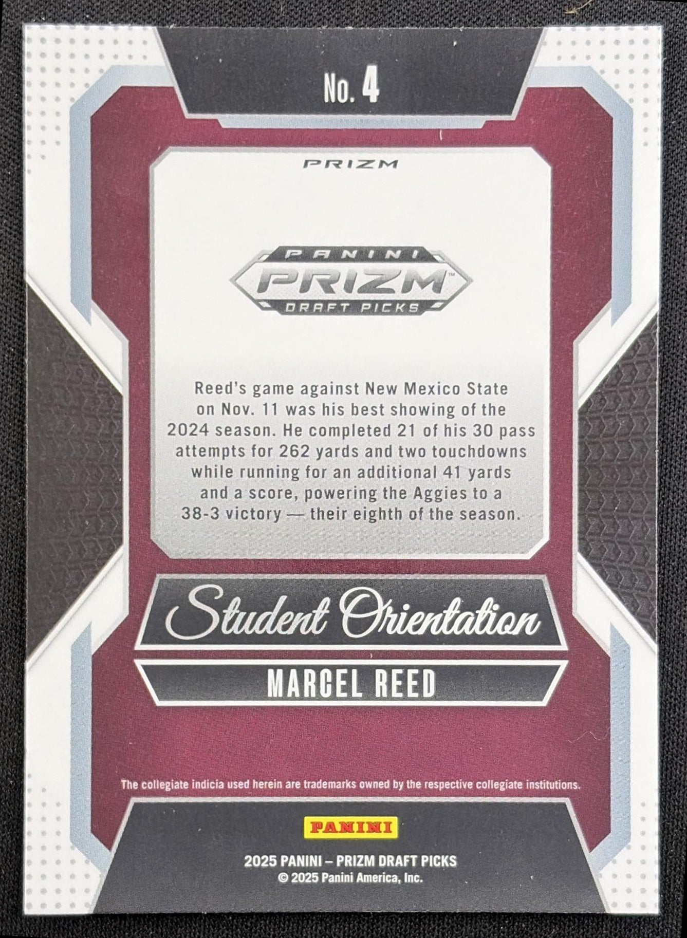 Marcel Reed 2025 Panini Prizm Draft Picks Student Orientation Gold Ice Aggies