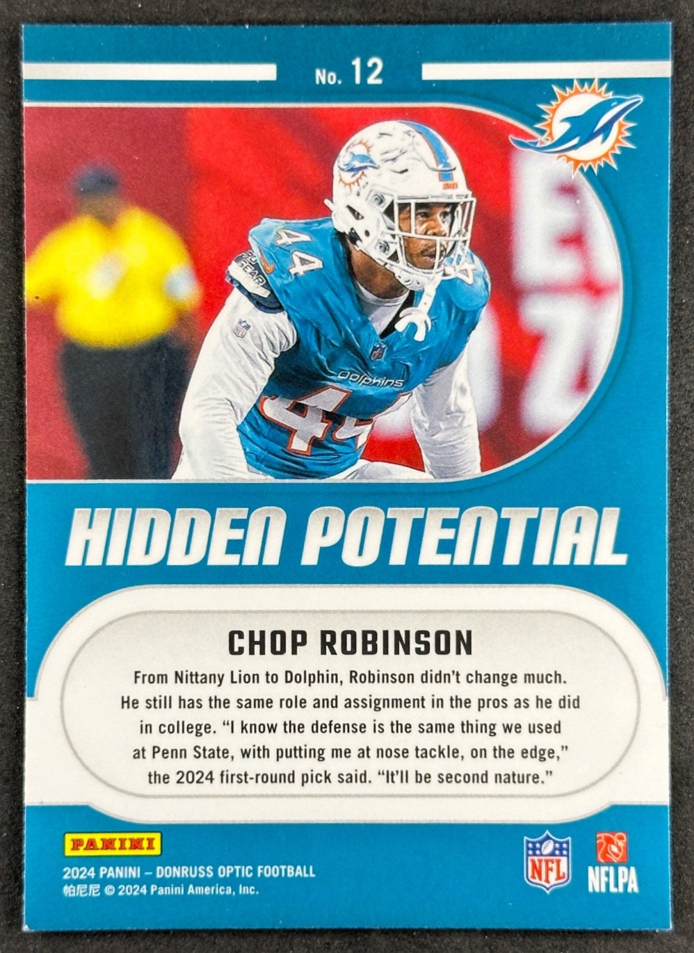 Chop Robinson 2024 Donruss Optic Hidden Potential Dolphins - Back