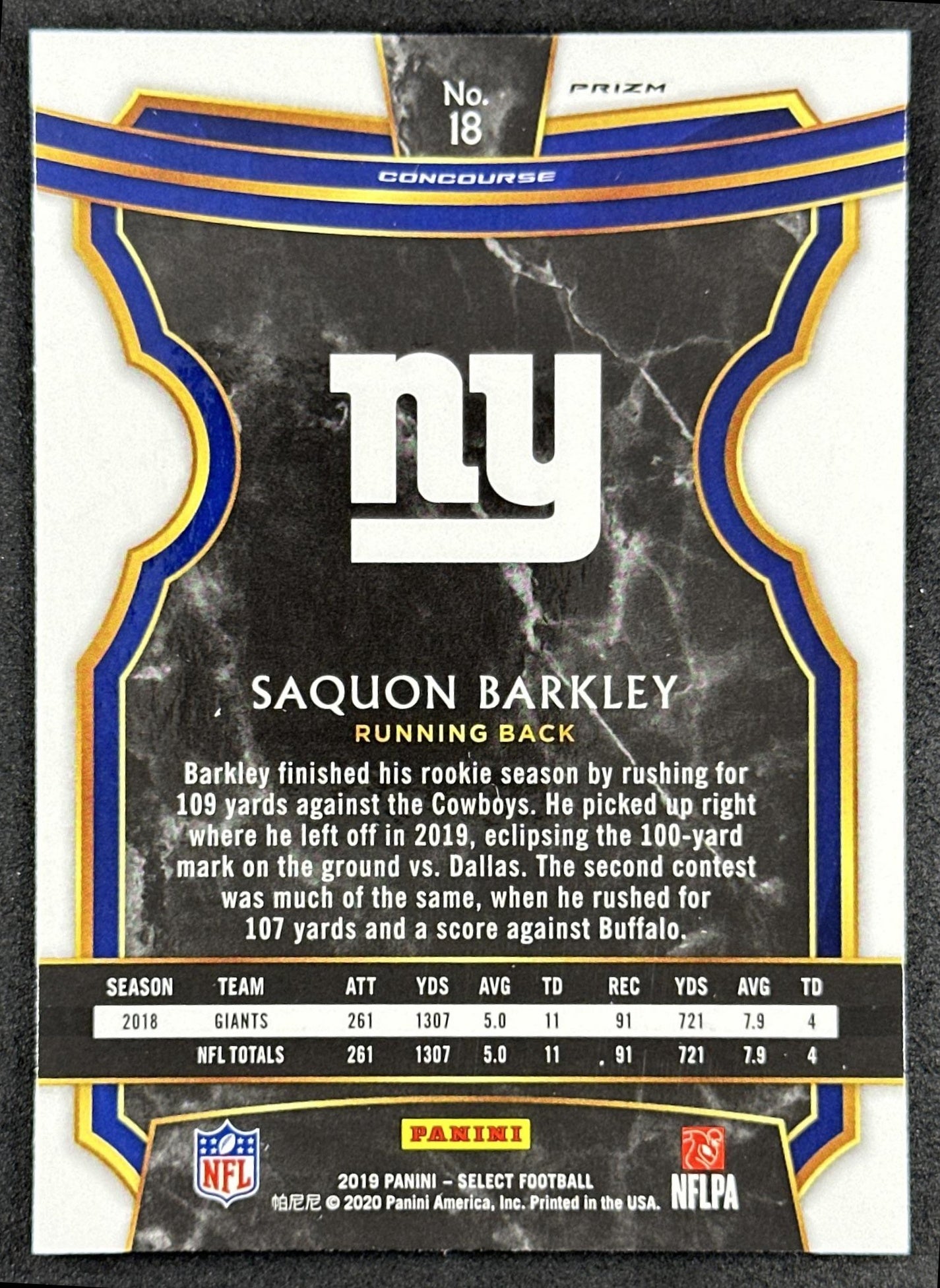 Saquon Barkley 2019 Panini Select Silver Prizm Giants Eagles
