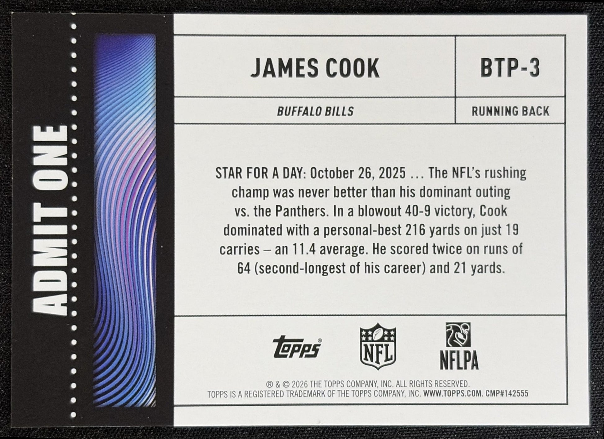 James Cook 2026 Topps Big Ticket Players Bills back