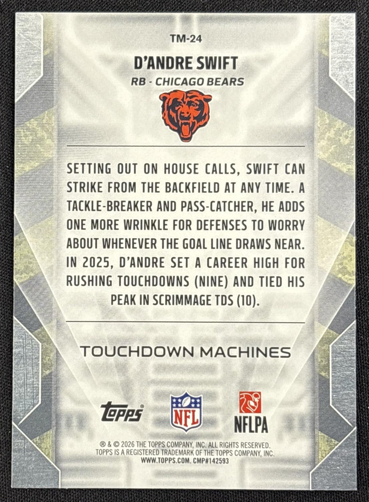 D'Andre Swift 2026 Topps Touchdown Machines Bears