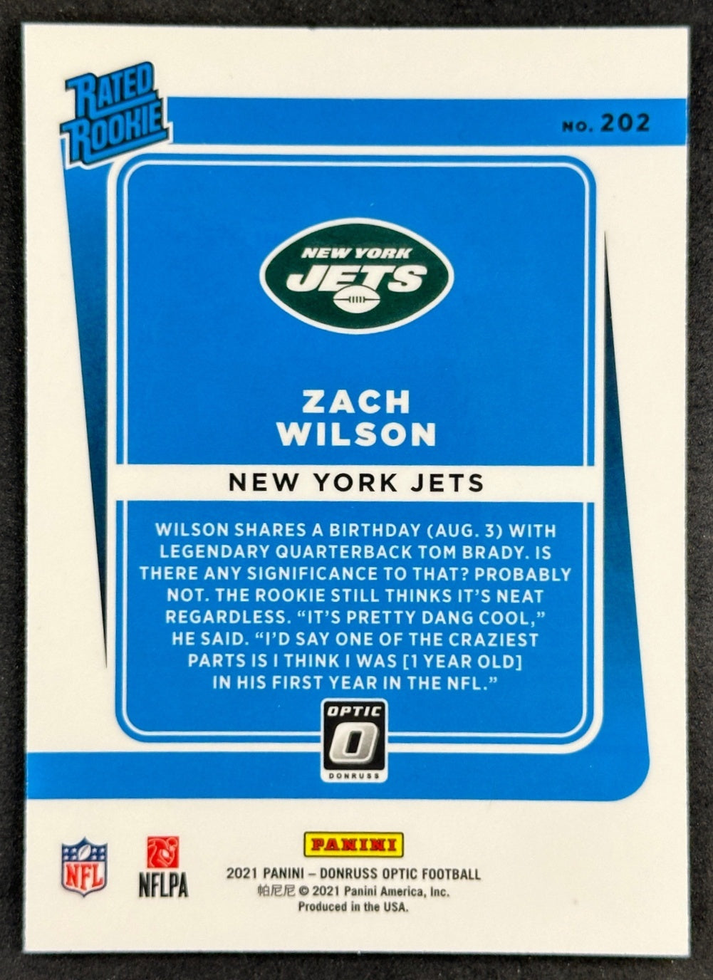 Zach Wilson 2021 Donruss Optic Rated Rookie Jets Football