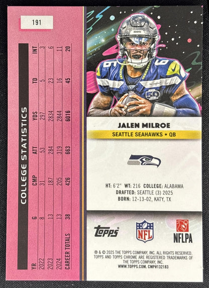 Jalen Milroe 2025 Topps Cosmic Chrome Seahawks back
