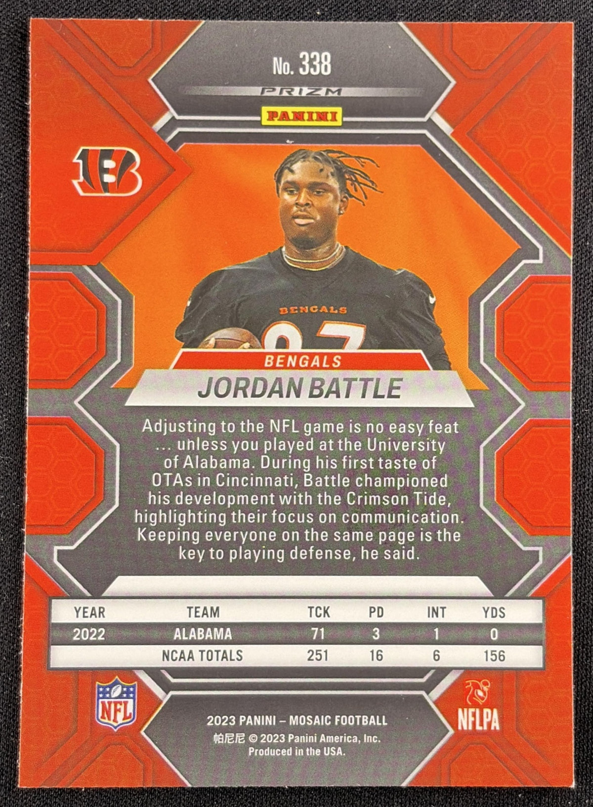 Jordan Battle 2023 Panini Mosaic Camo Pink Mosaic Bengals Sports Trading Card