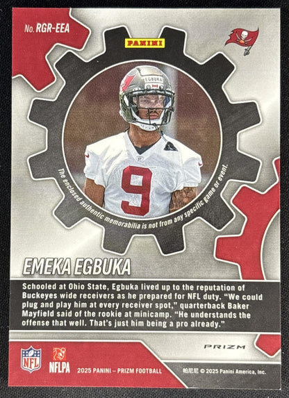 Emeka Egbuka 2025 Panini Prizm Rookie Gear Neon Green Pulsar Buccaneers back