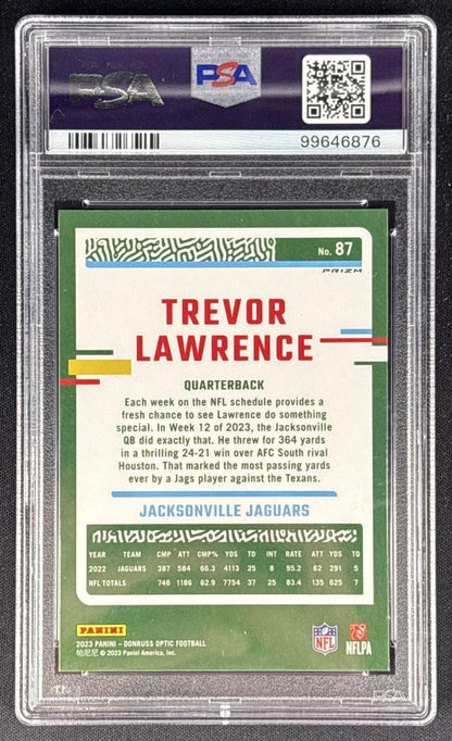Trevor Lawrence 2023 Panini Donruss Optic Holo Prizm PSA 8 Jaguars back