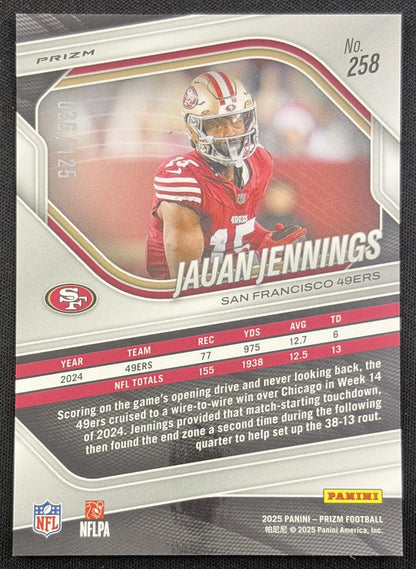 Jauan Jennings 2025 Panini Prizm No Huddle Blue /125 49ers San Francisco 49ers