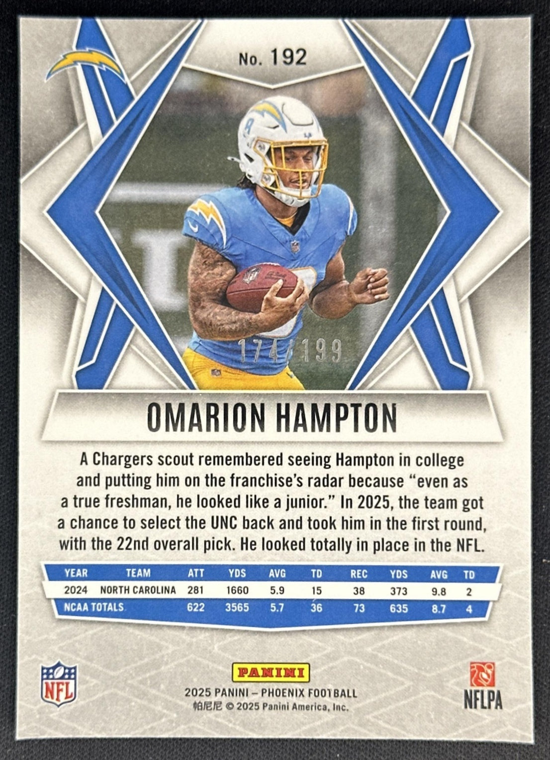 Omarion Hampton 2025 Panini Phoenix Wave Prizm /199 Chargers Sports Trading Cards