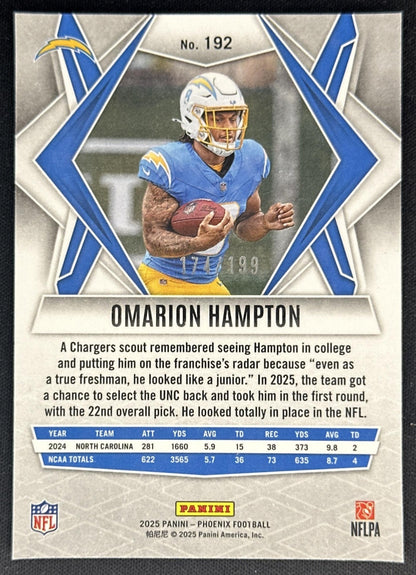 Omarion Hampton 2025 Panini Phoenix Wave Prizm /199 Chargers Sports Trading Cards