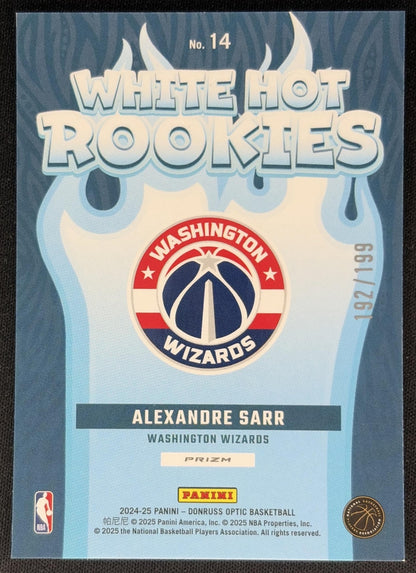 Alexandre Sarr 2024 Donruss Optic White Hot Rookies Lime Green /199 Wizards back