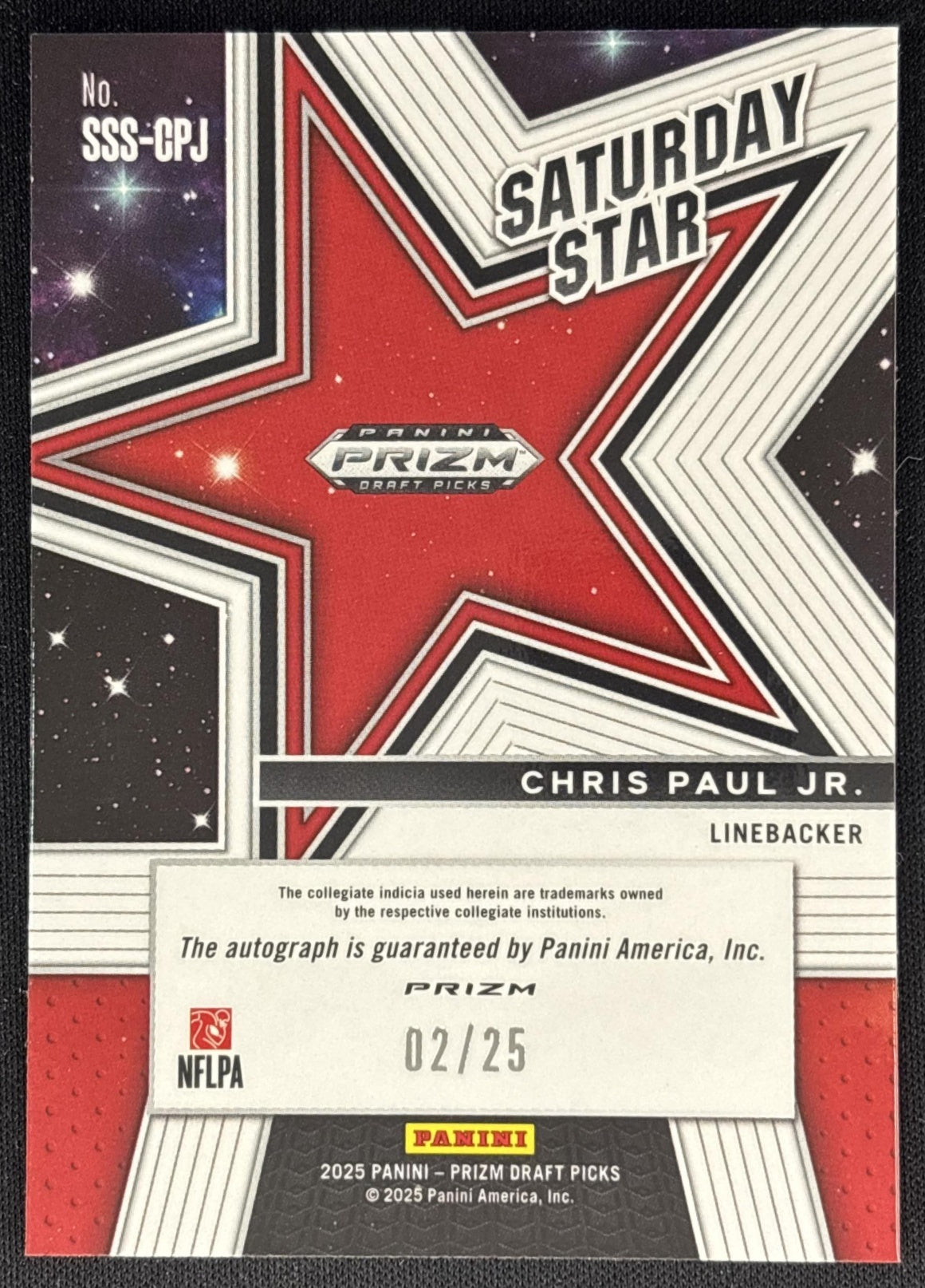 Chris Paul Jr. 2025 Prizm Draft Picks Saturday Star Signatures Mojo /25 Rebels back