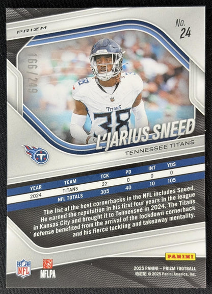 L'Jarius Sneed 2025 Panini Prizm Orange /249 Titans back