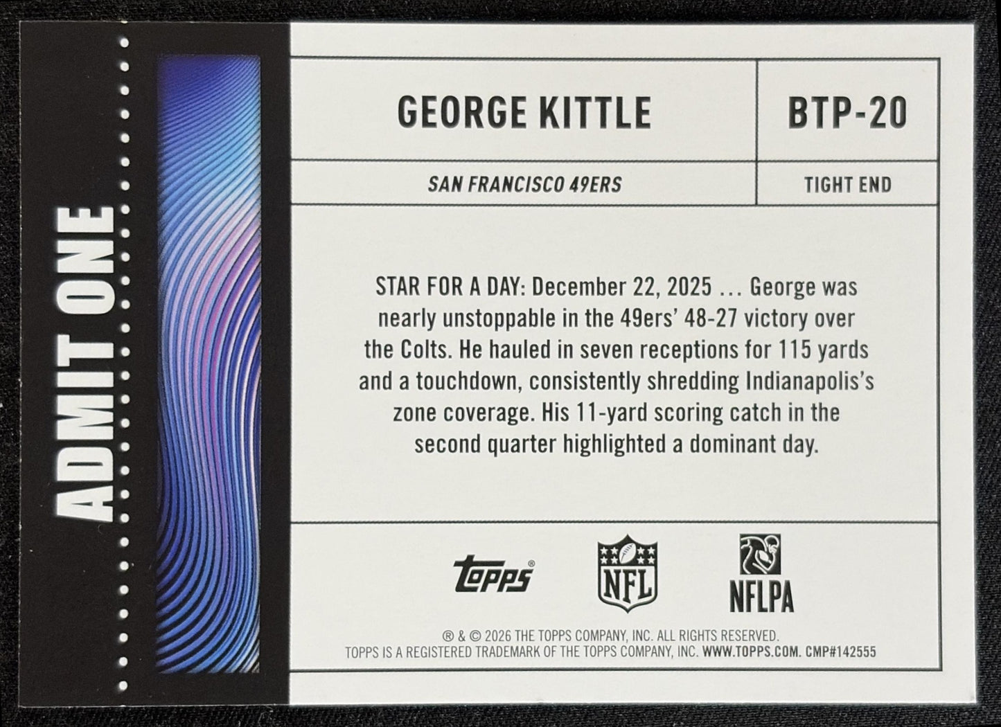 George Kittle 2026 Topps Big Ticket Players 49ers back