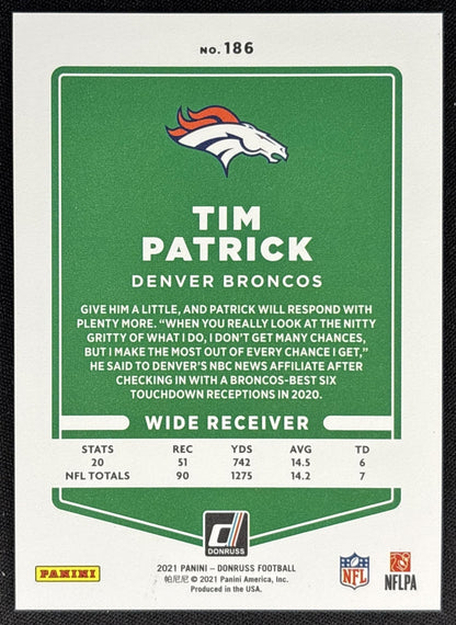 Tim Patrick 2021 Panini Donruss Press Proof Premium Broncos Sports Trading Card