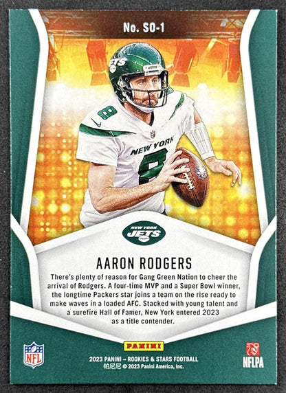 Aaron Rodgers 2023 Panini Rookies & Stars Standing Ovation Jets Back