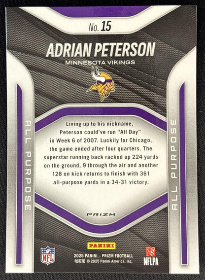 Adrian Peterson 2025 Panini Prizm All Purpose Silver Vikings back