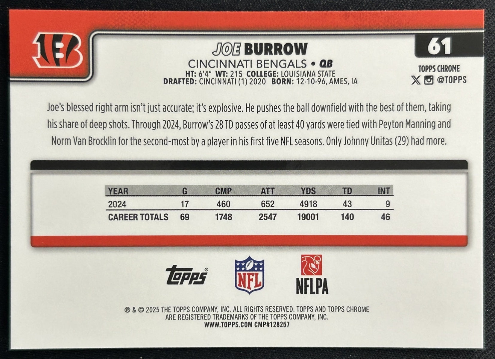 Joe Burrow 2025 Topps Chrome Bengals