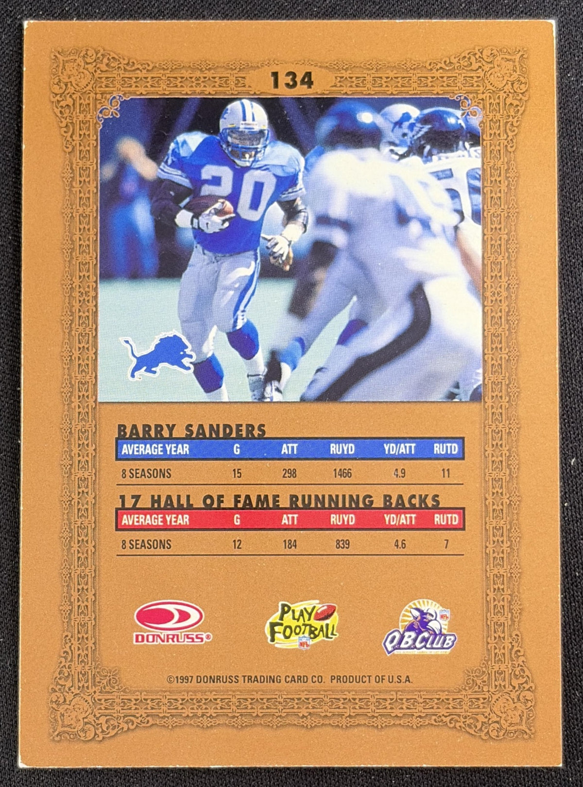 Barry Sanders 1997 Donruss Preferred Lions Sports Trading Card