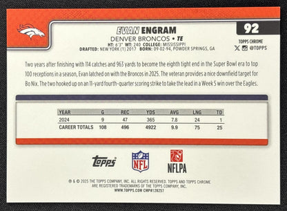 Evan Engram 2025 Topps Chrome Gold Refractor /50 Broncos