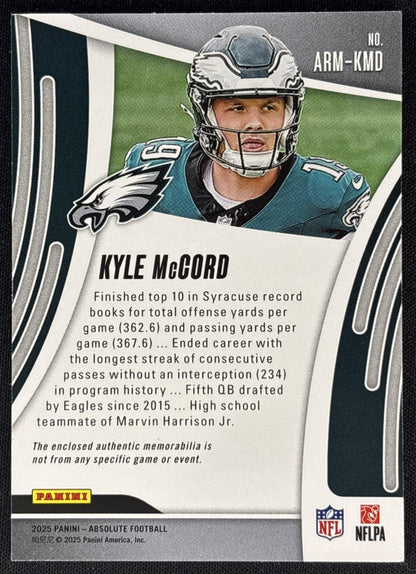 Kyle McCord 2025 Panini Absolute Rookie Materials Eagles