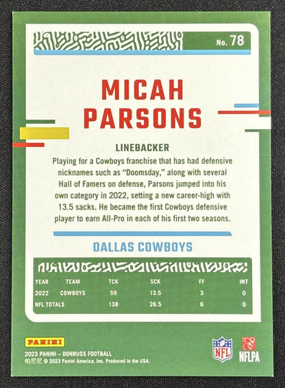 Micah Parsons 2023 Panini Donruss Press Proof Silver /100 Cowboys
