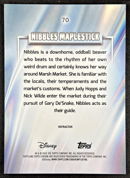 Nibbles Maplestick 2026 Topps Chrome Disney Refractor Zootopia 2 Back