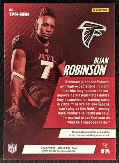Bijan Robinson 2023 Panini Zenith Turning Pro Memorabilia Falcons Back
