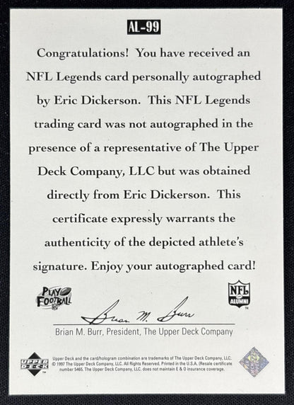 Eric Dickerson 1997 Upper Deck Legends Auto Rams back