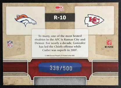 Jay Cutler Tony Gonzalez 2008 Donruss Gridiron Gear Rivals Gold /500 Sports Trading Cards