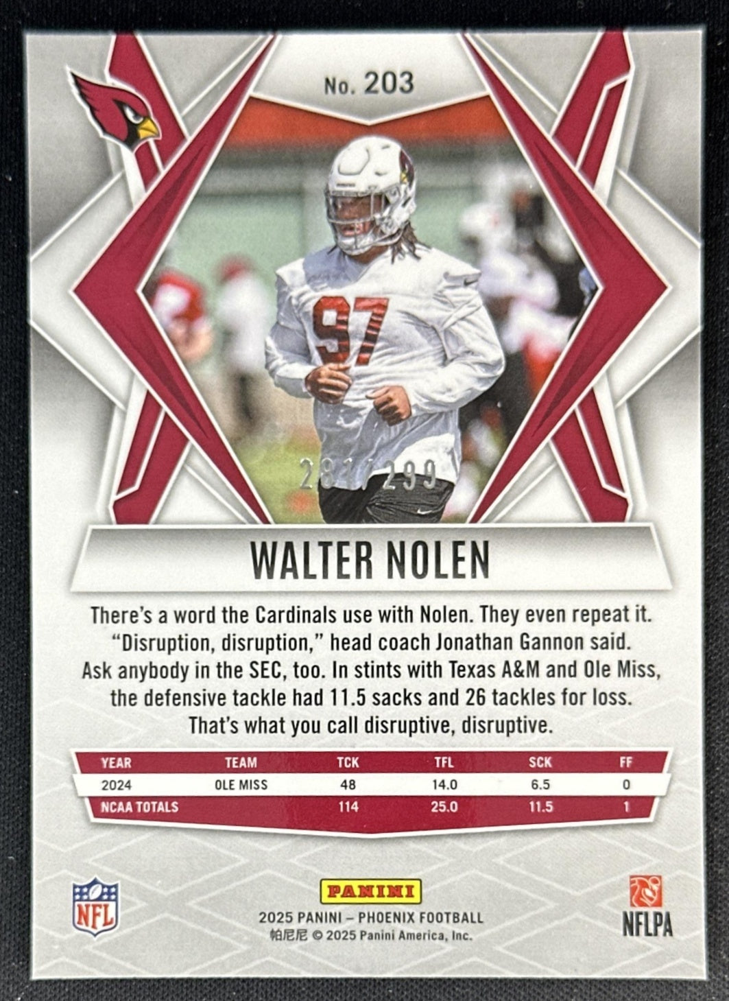 Walter Nolen 2025 Panini Phoenix Pink Hyper Prizm /299 Cardinals Sports Trading Cards