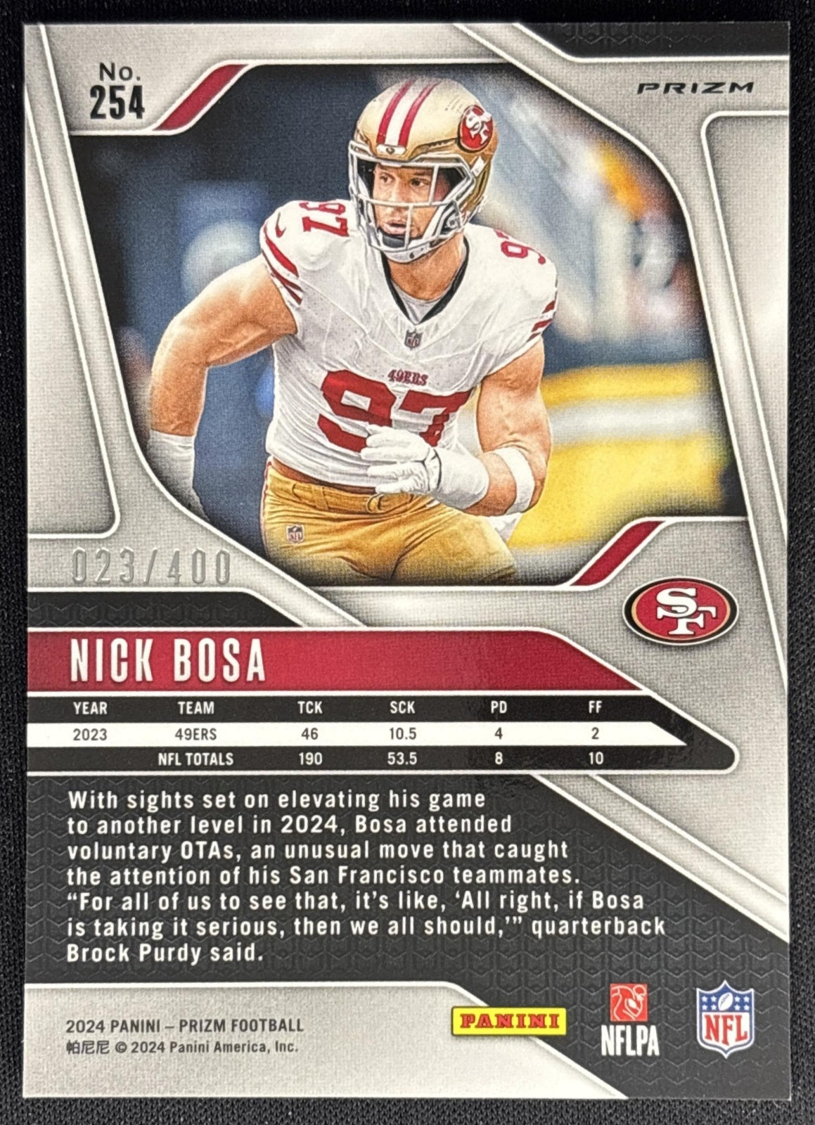 Nick Bosa 2024 Panini Prizm Pandora /400 49ers back