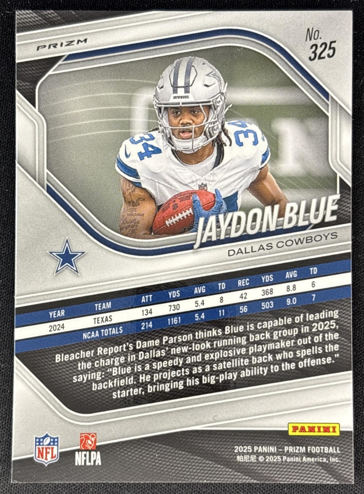 Jaydon Blue 2025 Panini Prizm Lazer Cowboys