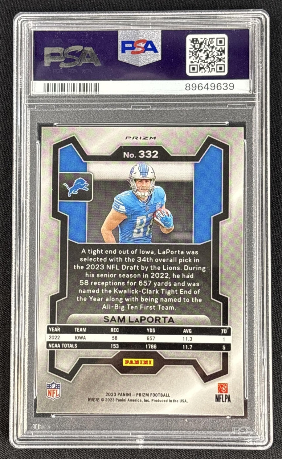 Sam LaPorta 2023 Panini Prizm Lazer PSA 10 Lions - Detroit Lions