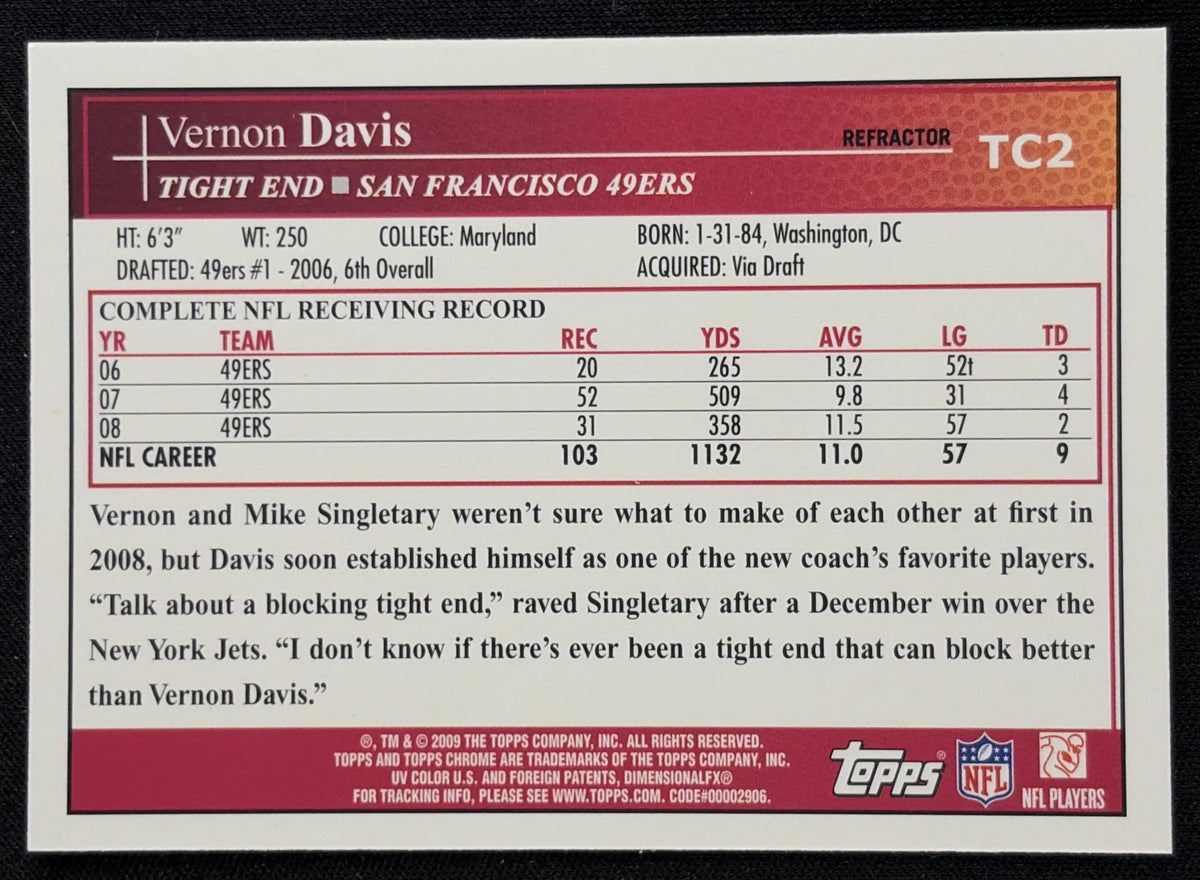 Vernon Davis 2009 Topps Chrome Blue Refractors 49ers Sports Trading Card