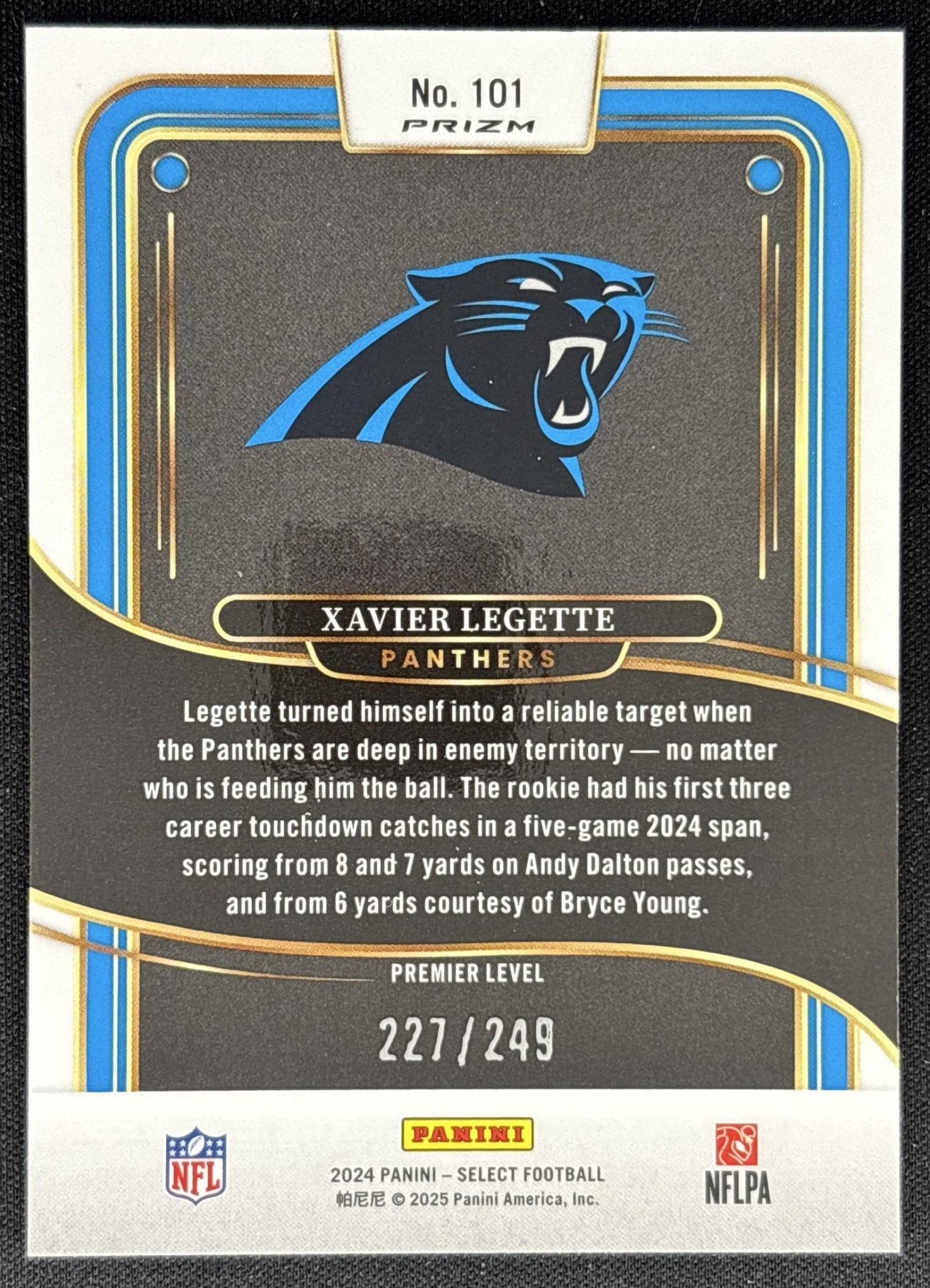 Xavier Legette 2024 Panini Select Premier Red Prizm Shock /249 Panthers