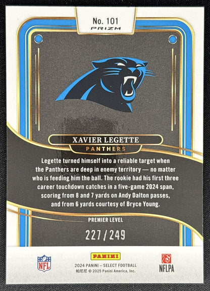 Xavier Legette 2024 Panini Select Premier Red Prizm Shock /249 Panthers
