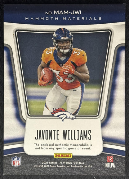 Javonte Williams 2021 Panini Playbook Mammoth Material Gold /99 Broncos back