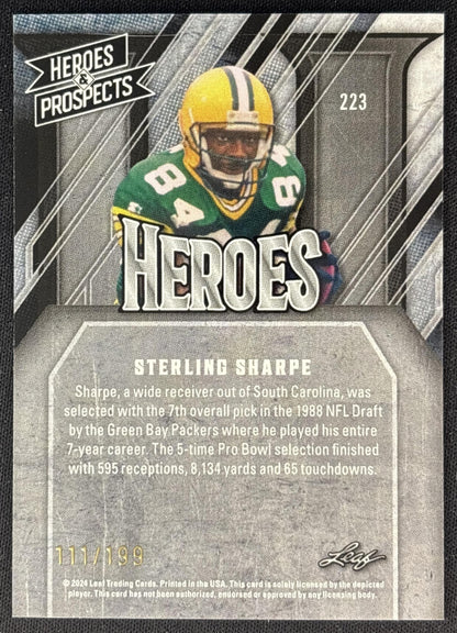 Sterling Sharpe 2024 Leaf Heroes & Prospects Heros Silver /199 Packers back