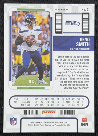 Geno Smith 2022 Panini Contenders Optic Blue /99 Seahawks back