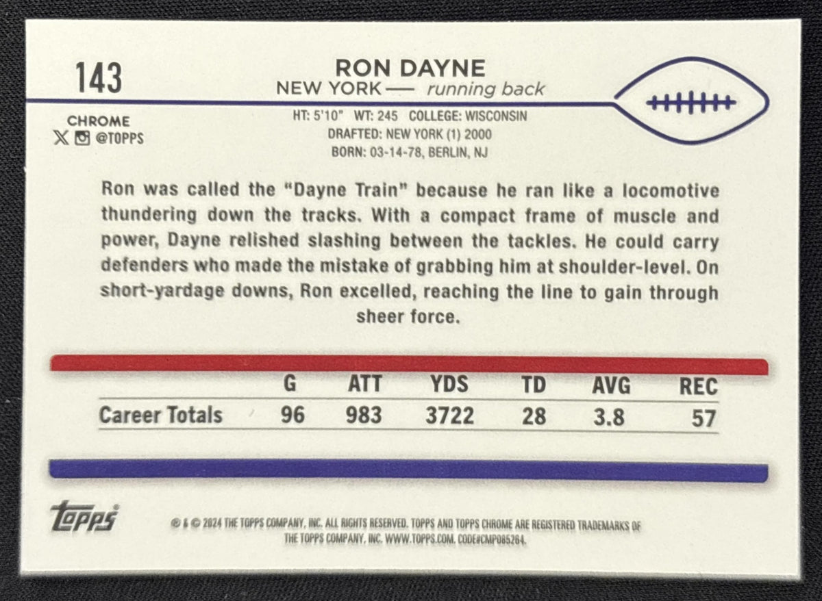 Ron Dayne 2024 Topps Chrome Magenta Speckle Refractor /399 Giants
