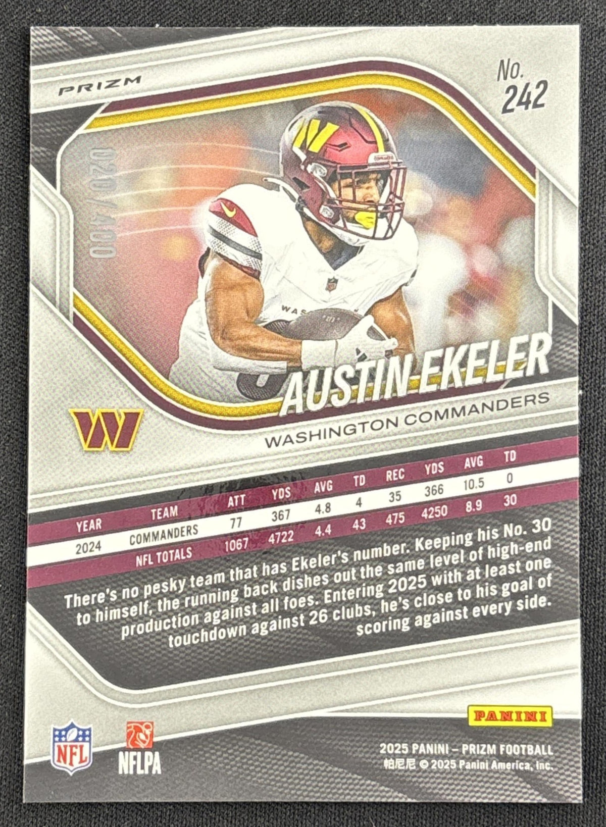 Austin Ekeler 2025 Panini Prizm Pandora /400 Commanders
