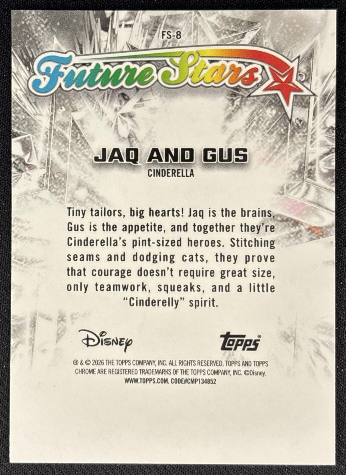 Jaq and Gus 2026 Topps Chrome Disney Future Stars Cinderella Back