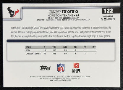 Henry To'oTo'o 2025 Topps Chrome Neon Pulse Refractor Texans Sports Trading Cards
