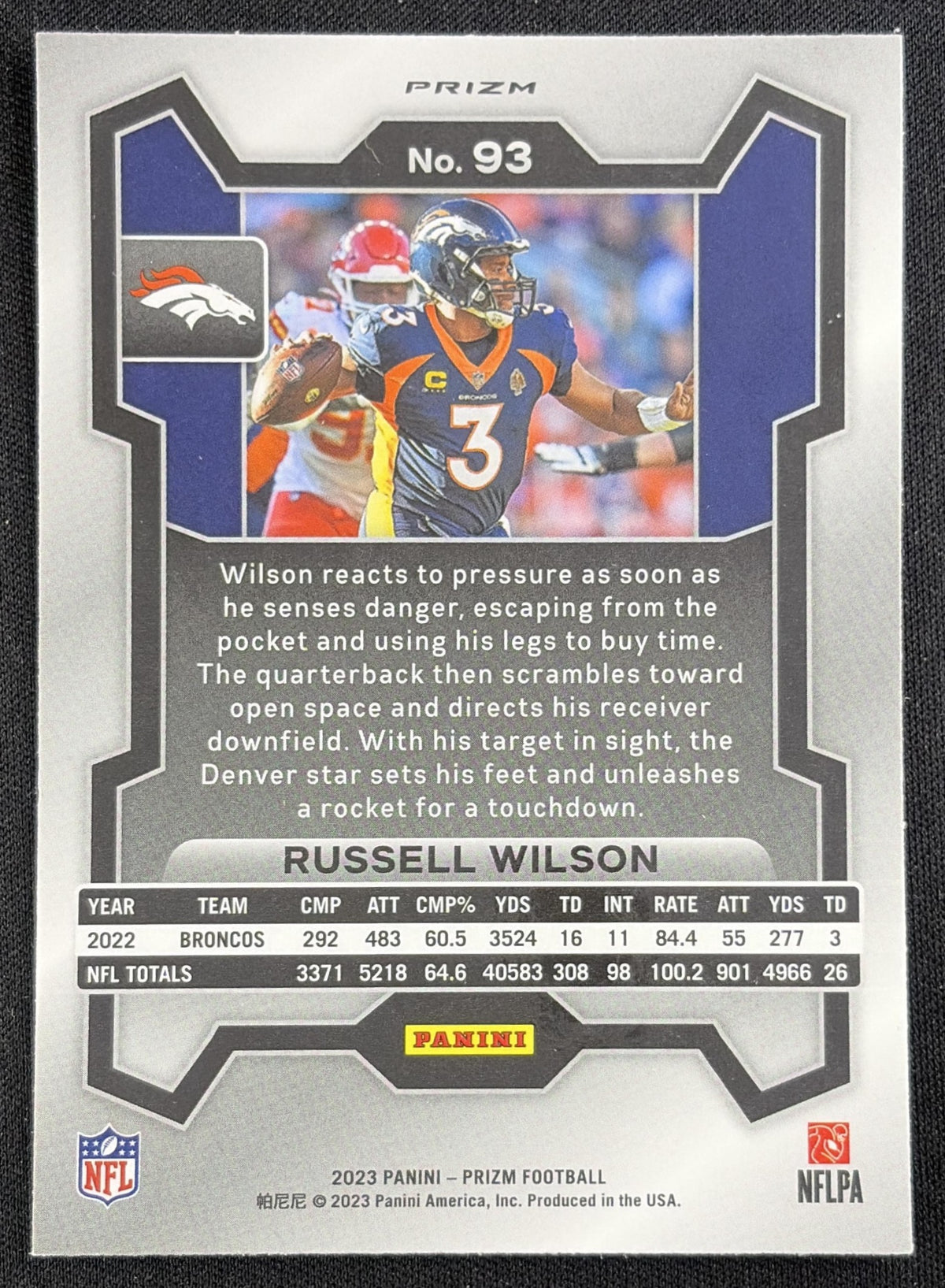 Russell Wilson 2023 Panini Prizm Orange Ice Broncos Sports Trading Card