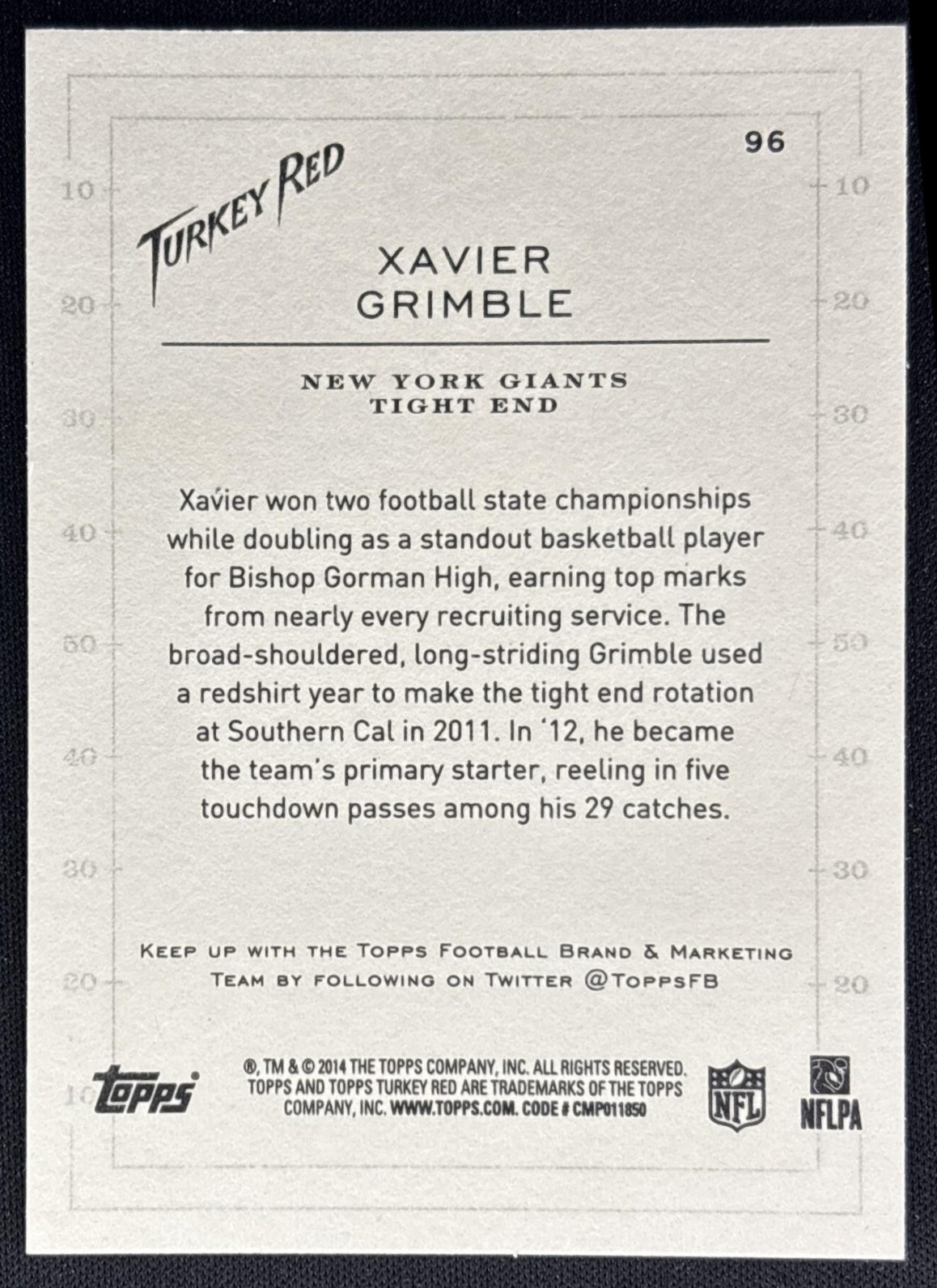 Xavier Grimble 2014 Topps Turkey Red Giants Sports Trading Cards