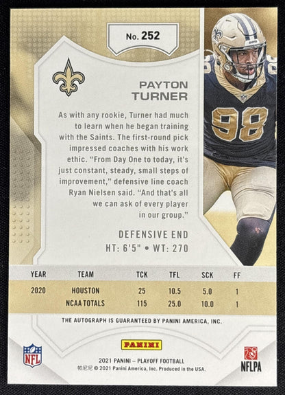 Payton Turner 2021 Panini Playoff Auto Saints