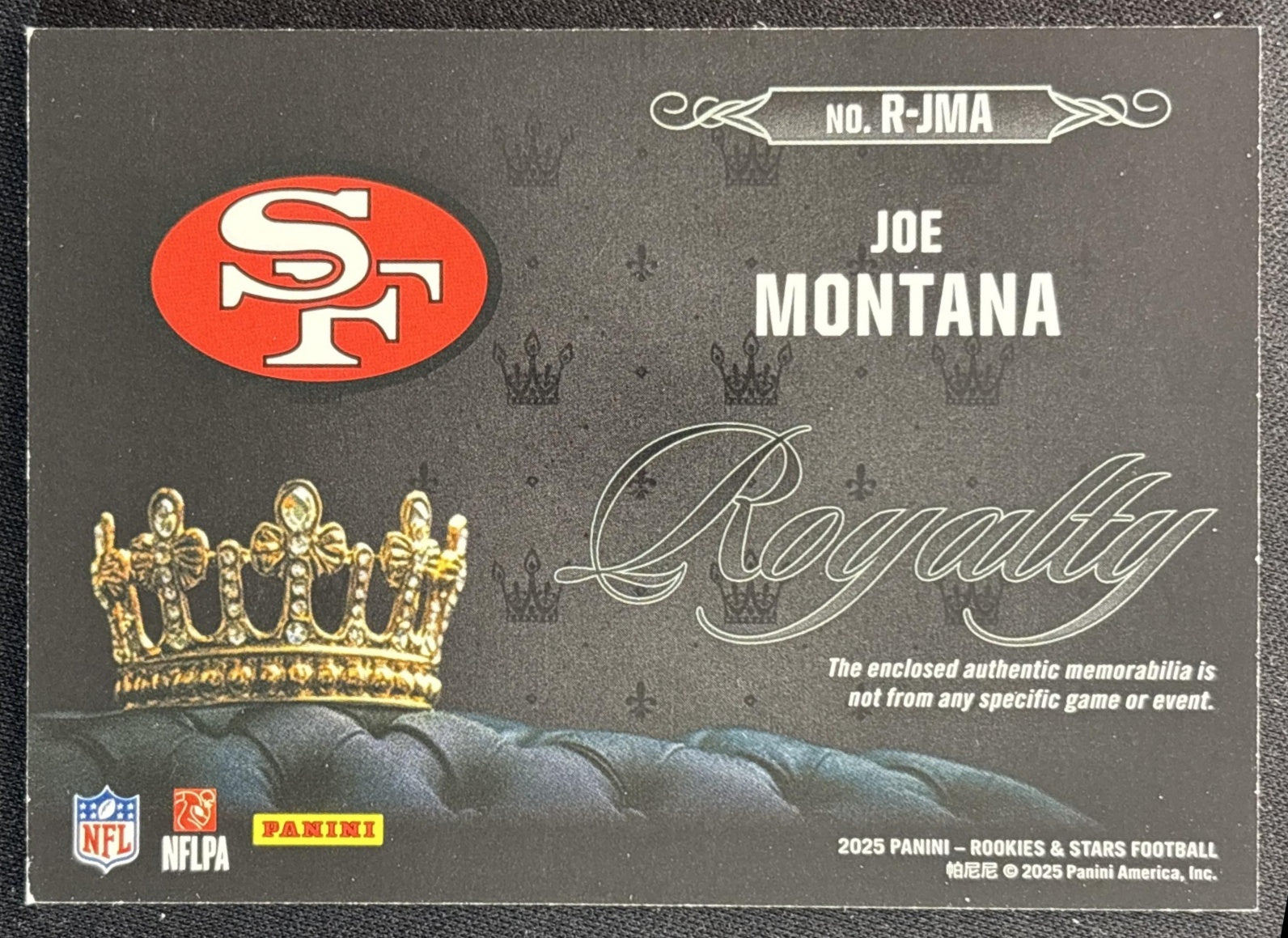 Joe Montana 2025 Panini Rookies & Stars Royalty 49ers back