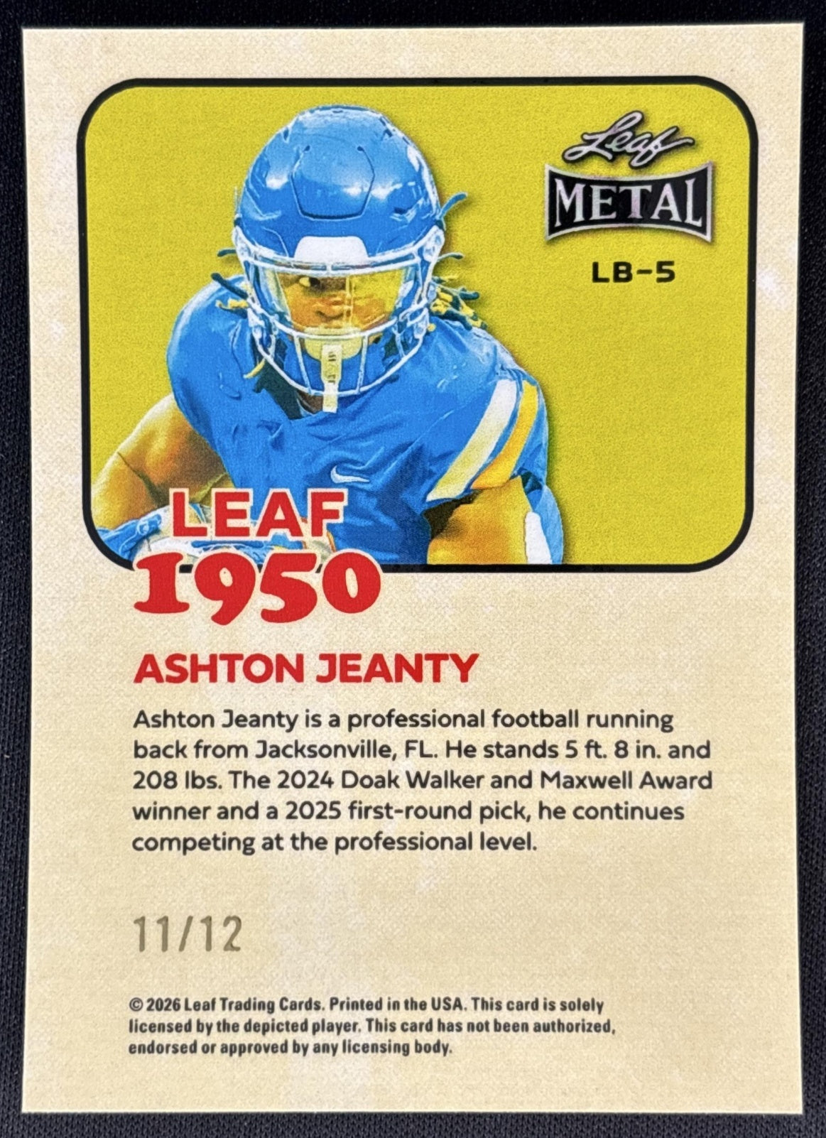 Ashton Jeanty 2026 Leaf Metal 1950 Crystal Silver /12 back