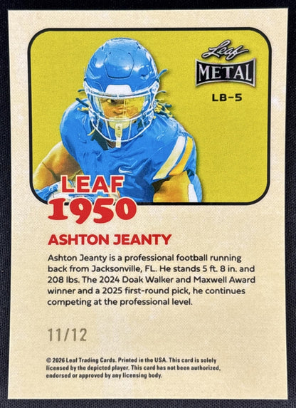 Ashton Jeanty 2026 Leaf Metal 1950 Crystal Silver /12 back